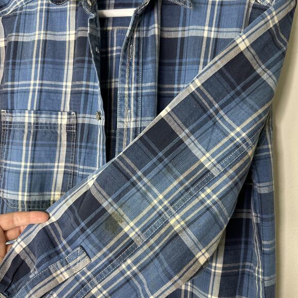 VTG Levi's Shirt Mens Medium Blue Plaid Flannel Metal Button Down Western Cowboy - Picture 5 of 12